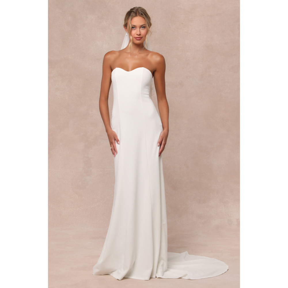 Lulus White Pearl Strapless Maxi Wedding Dress - Size S - BRAND NEW